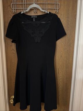 Forever 21 Black Fit-and-Flare Mini Dress with Lace Applique